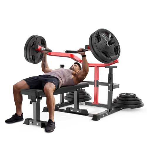 YOLEO Brustpresse, 300 kg belastbares 2-in-1 Home Gym System mit Verstellbarer Hantelbank, Bankdrücken-Station mit unabhängigen Pressarmen, Fitnessbank für Brust-, Schulter- und Ganzkörpertraining