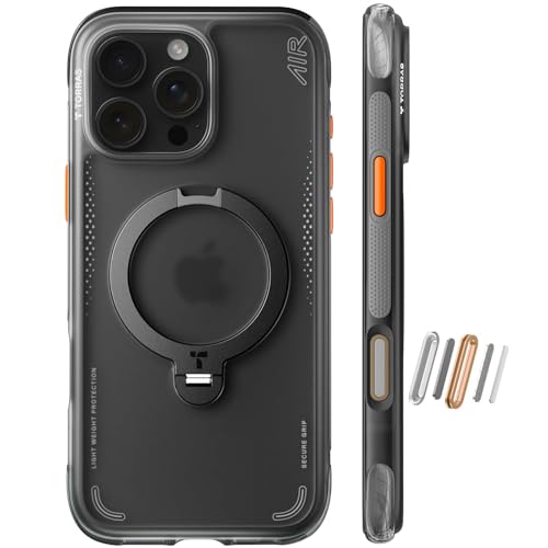TORRAS Ostand Q3 Air für iPhone 16 Pro Max Hülle mit echten Airbags Doppelter Schutz (360° Magnetischer Robust Ständer) Matt Handyhülle mit Kamerasteuerung Taste Schwarz
