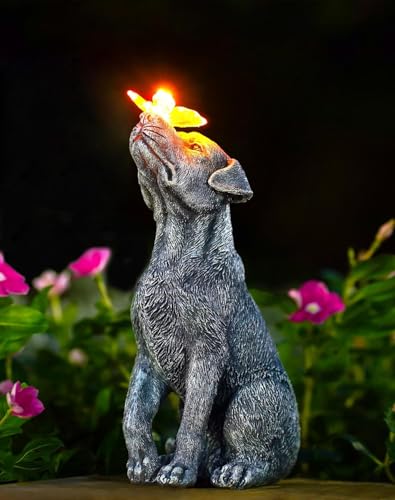Yeomoo Hund Figuren mit Schmetterling Solar Deko für Außen: Lustige Hunde Gartendeko Hundebesitzer Geschenk für Frauen Mama Papa Muttertagsgeschenk Wasserdicht Deko für Garten Balkon Zimmer