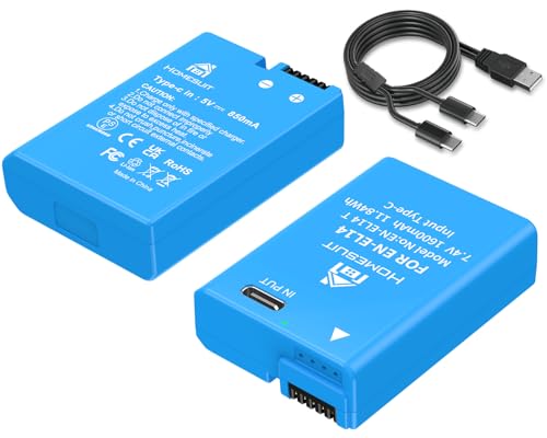 Homesuit EN-EL14 EN-EL14a Akku 1600mAh und 2-in-1 Typ-C Direktladekabel für Nikon D5600 D3300 D3500 D5100 D5500 D3100 D3200 D5200 D5300 Coolpix P7000 P7100 P7200 P7700 P7800 Kamera (2er-Pack)