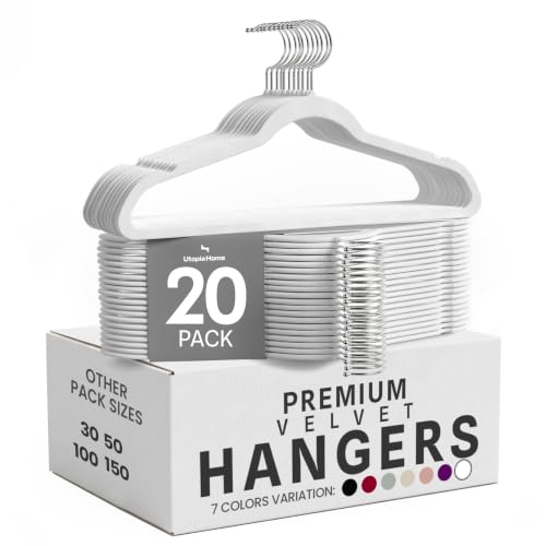 Utopia Home - Premium Kleiderbügel aus Samt (Weiß, 20er-Pack)