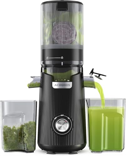 ACOQOOS Entsafter, Entsafter für Ganze Gemüse und Obst, 135 mm Breite und Größere Fütterungsröhre, 1,8 L Füllvolumen, Leicht zu Reinigender Slow Juicer mit 2 Gläsern, Elektrische Saftpresse Schwarz