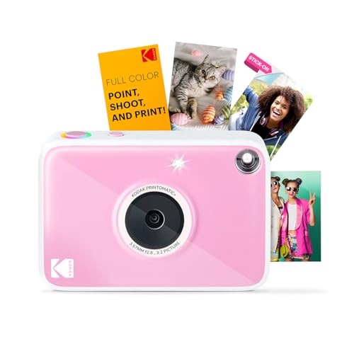 Kodak Printomatic+ Sofortbild Digitalkamera 10MP mit RGB LED, druckt Vollfarb-Fotos auf Zink 2x3” Papier – Rosa