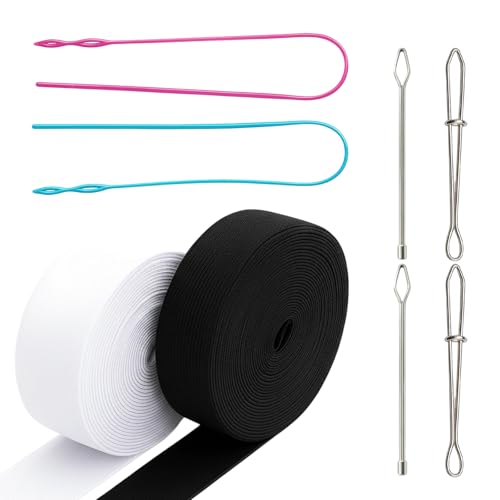 Nähzubehör 8-teiliges Set, Hosengummi 2 Cm Breit, Gummiband Für Hosenbund, Schlüpfergummi, Gummilitze, Mit Durchziehnadel Und Wendenadel, Ideal Für DIY Nähprojekte Und Heimtextilien