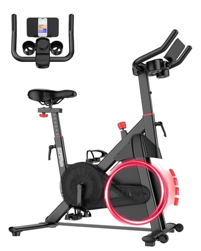 Superun Heimtrainer Fahrrad mit Verstellbarem Magnetwiderstand, Ergometer Hometrainer Fahrrad Leises mit LCD-Monitor und App, Spinning Bike Indoor max 140kg