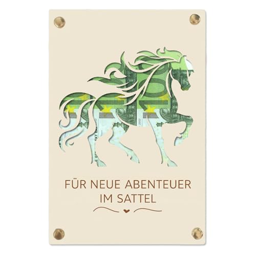 Geldgeschenk Reiter aus Holz 13 x 10 cm, Kreative Verpackung für Geld & Gutscheine, Geburtstagsgeschenk mit Personalisierung, Originelles Pferdegeschenk für Reitsport Fans, Reiter & Pferdeliebhaber