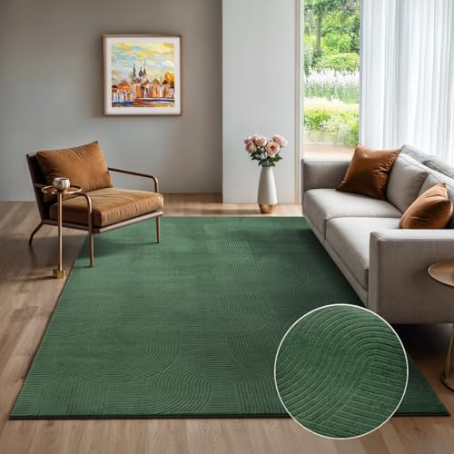 the carpet Rio - moderner und weicher Teppich Wohnzimmer Schlafzimmer mit Anti-Rutsch-Rücken und 3D-Optik, Flauschige Oberfläche, pflegeleicht und robust, Grün, 80 x 150 cm