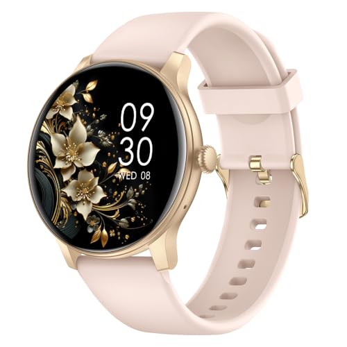 Smartwatch Damen Herren, 1.38 Zoll HD-Display Smart Watch mit Bluetooth Anrufe, Fitness Tracker mit Herzfrequenz SpO2 Schlafmonitor Schrittzähler, IP68 Wasserdicht Fitnessuhr für Android iOS Rosa