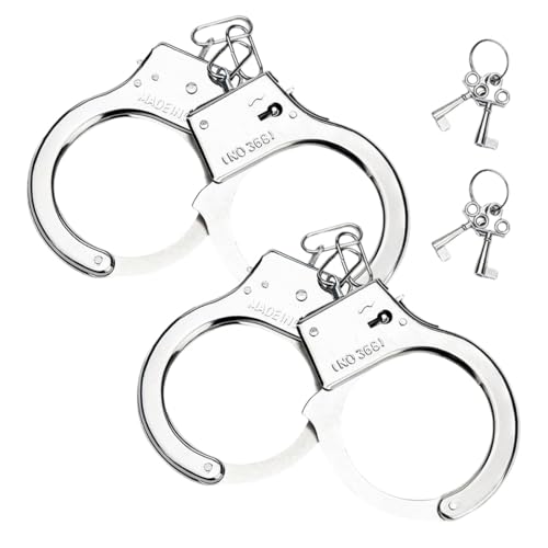 2er Set Handschellen Polizeikostüm mit Schlüsseln, Polizeizubehör, Mottoparty, Karneval, Halloween, Polizeihandschellen aus Edelstahl, geeignet für Erwachsene Polizeikostüm Jungen Karneval