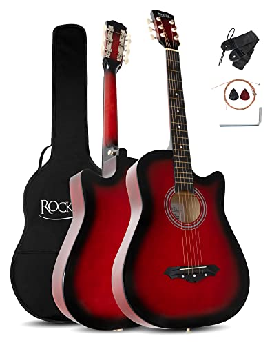 Rocktile WSD-5C-RDB Slim Line Westerngitarren Set - Dreadnought Akustik Gitarre - Westerngitarre mit Korpus aus Linde - Hals: Catalpa - Set inkl. Tasche, Ersatzsaiten, Gurt und Plektren - Redburst