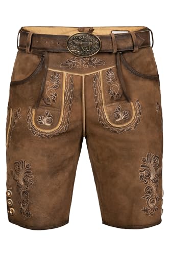 Edelnice Trachtenmode hochwertige Kurze Trachtenlederhose Markus aus Wildbockleder Gr. 46-66 (DE/NL/SE/PL, Numerisch, 54, Regular, Regular, Braun)