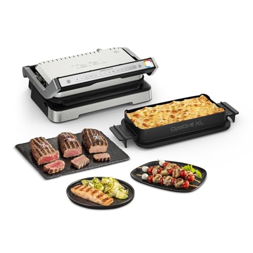 Tefal OptiGrill 4in1 XL Kontaktgrill mit Backschale, Aufklappbar, Tischgrill, 12 Programme, Garstufenanzeige, Elektrogrill, Backofen, GC784D10