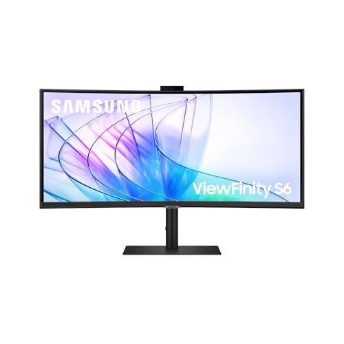Samsung ViewFinity S65VC Curved Monitor 34 Zoll, Mit Lautsprechern und Webcam, Bildschirm mit VA-Panel, 3.440 x 1.440 Pixel, Bildwiederholrate 100 Hz, Reaktionszeit 5 ms, 90 W Laden via USB-C, Pivot