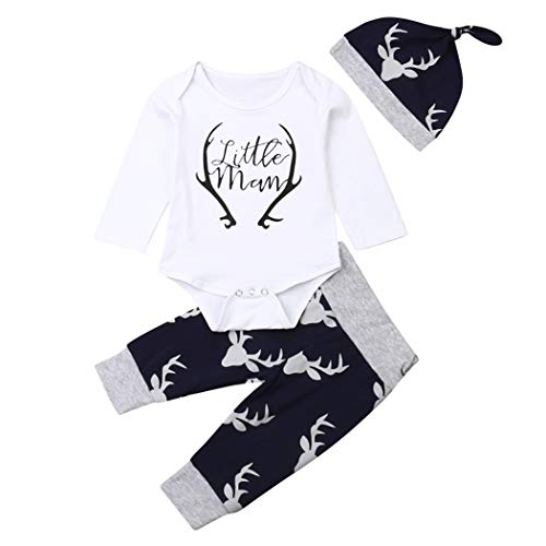 Geagodelia 3tlg Baby Jungen Kleidung Outfit (Weiß & Blau, 0-3 Monate)