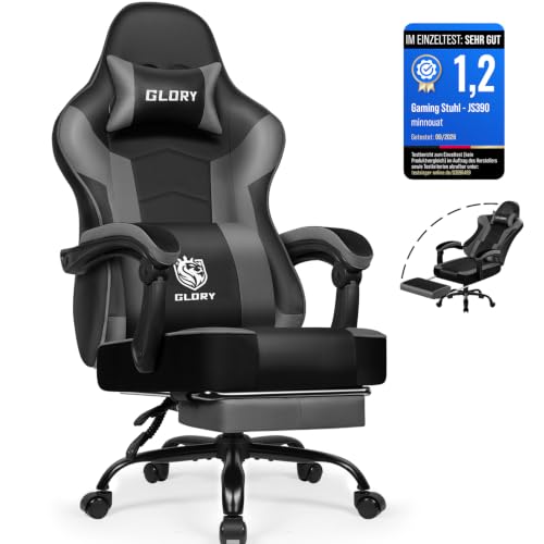 minnouat Gaming Stuhl Ergonomisch mit Fußstütze, Gaming Chair Gamer Stuhl aus Atmungsaktiver Kunstleder, Gaming Sessel mit Verbindungsarmlehnen, Höhenverstellbarer Bürostuhl für Jugendliche Erwachsene