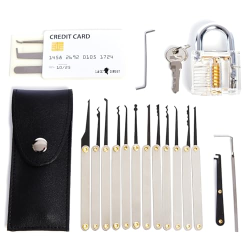 LOCK COWBOY Dietrich-Set 20-Teilig - Transparenten Übungsschlössern, Kreditkartenformat Türöffnungswerkzeug Set - Schlossöffner Werkzeug für Anfänger und Profis, Inklusive Anleitung