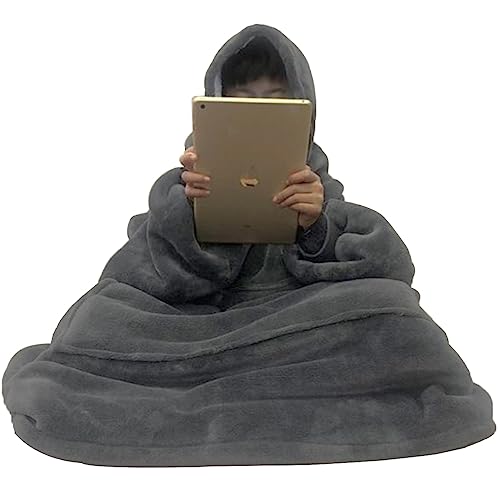 C hello cloud Kleidung Oversized Hoodie Decke, Wearable Blanket Sweatshirt, Ultra Soft Sherpa Fleece Bequemer Kuschel Hoodie, Gaint Fluffy Jumper Einheitsgröße für alle Frauen Männer (grau)