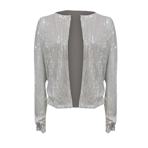 Generisch Damen Pailletten Bolero Vorne Offen Kragenlos Strickjacken Weihnachts Glitzer Funkelnd Blazer Jacke S-XXL