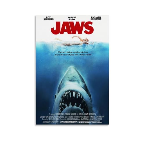 zotuuie Jaws Poster Horror Movie 70s Film Vintage Cover Für Zimmer, Ästhetische Leinwand-Wandkunst, Schlafzimmer-Dekor Posters 12x18inch(30x45cm)