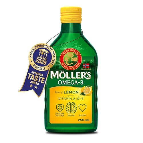 Möller's Omega 3 Lebertran Öl | Nordic Omega 3 Nahrungsergänzung mit EPA, DHA, Vitamin A, D, E | Superior Taste Award | Hochreiner natürlicher | 165 Jahre alte Marke | Zitrone | 500 ML