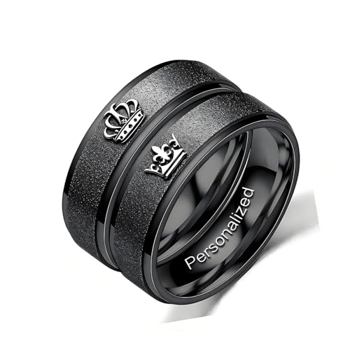 Ihanskio Passen Sie Mattierte Passende Paare Ringe Mit Gravierten Crown Mustern An Matter Versprechensring Personalisiert Seine Ringe Eheringe Paarschmuck (Schwarz-6mm)