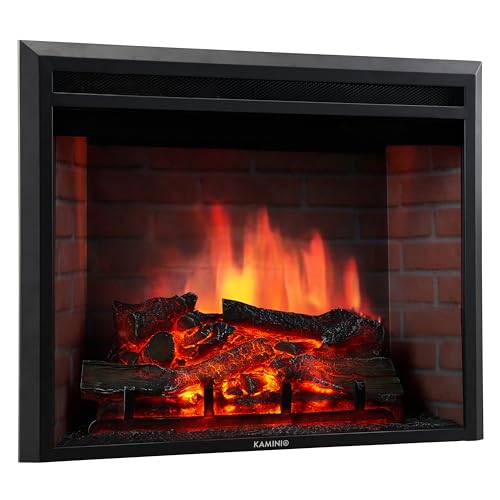 KAMINIO Elektrokamin Luca - Elektrischer Einbaukamin mit Heizung, 3D-Flammeneffekt, 12 Flammenfarben, Fernbedienung (23 Zoll)