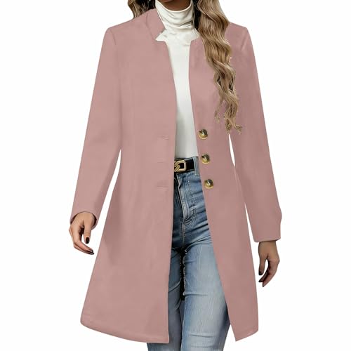 Ghkeu Damen Trenchcoat Umlegekragen Einreihig Geknöpft A-Linien Wollemantel
