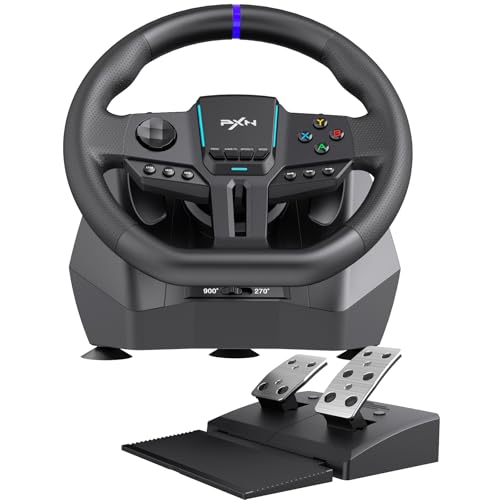 PXN V900 Gen2 Gaming Lenkrad mit Hall-Pedalen – 16-Bit USB PC-Lenkrad mit 270°/900° Drehung, Vibrationsfeedback, Schaltwippen und App-Steuerung – kompatibel mit PC, Xbox, PS4, PS3, Switch