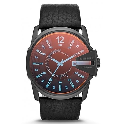 Diesel Herrenuhr Master Chief, ZweizeigerDatumswerk, 45 mm schwarzes Edelstahlgehäuse mit Lederarmband, DZ1657