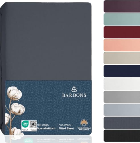 BARBONS Spannbettlaken 180x200cm - 100% Baumwolle Spannbetttuch Dunkelgrau