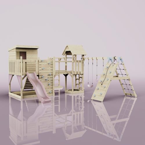 OutdoorToys Spielturm Lars aus Holz in Rosa Trapezschaukel
