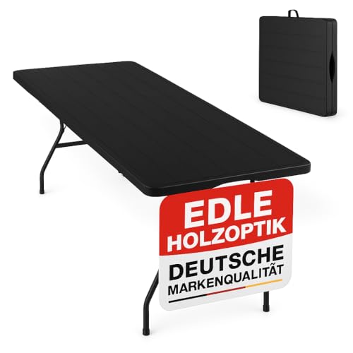 Onbest Holz Optik Klapptisch groß - Gartentisch klappbar, Buffettisch, Campingtisch für 6 Personen – aus robustem Kunststoff/Alu –Tisch mit Holzstrukur für drinnen & draußen - Klapptisch