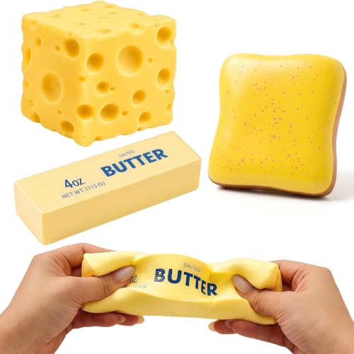 3 Stück Butter Squishy, Slow Rising Squishy Butter, Käse, Toast | Langsam Aufsteigendes Butter Form Sensorik Spielzeug, Zur Entspannung Bei Angstzuständen