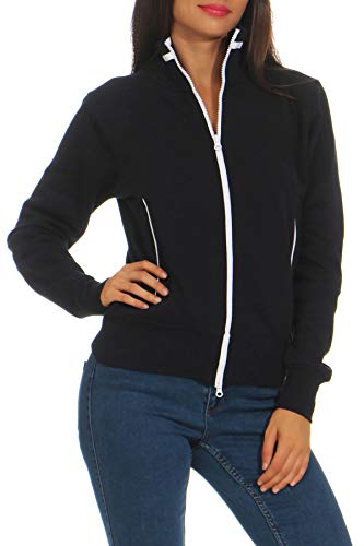 Mivaro Damen Sweatjacke Dunkelblau Größe M - Sweatshirtjacke ohne Kapuze mit Reißverschluss, taillierter Schnitt, Stehkragen, 300g/m² Stoffgewicht, ideal für Übergangszeit, Freizeit und Alltag