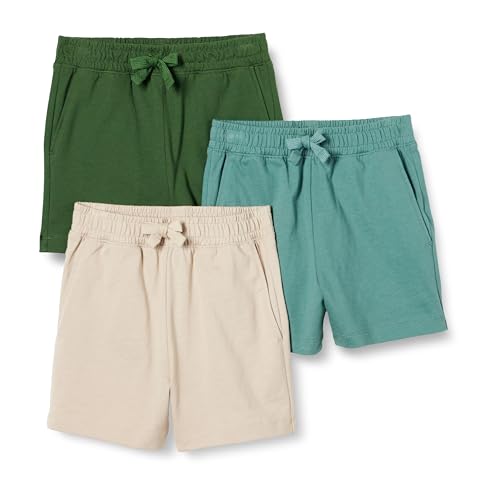 Amazon Essentials Jungen Shorts aus Baumwolljersey, 3er-Pack, Dunkles Olivgrün/Salbeigrün/Taupe, 6-7 Jahre