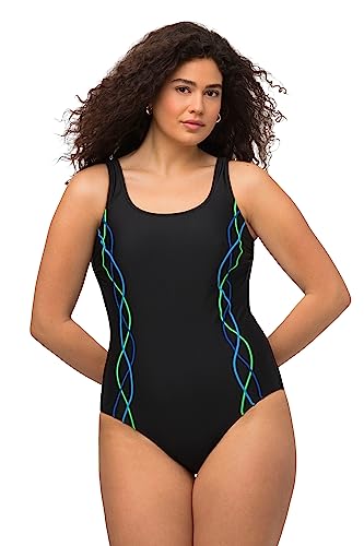 Ulla Popken Damen Badeanzug, Pipings, Unterbrustband, Vorderfutter T-Shirts, Schwarz, 48 EU