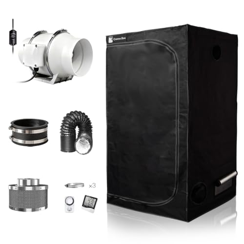 Cannobox Standard Growzelt Komplettset mit Growzelt 100x100x200 cm und Regelbar Rohrventilator 150mm Set Belüftungssystem Transparente Schicht Indoor Grow Zelt Komplett Set für Hydrokulturen