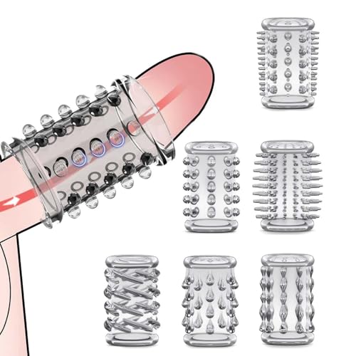 6er Penismanschetten,mit unterschiedlichen Reiznoppen,Penis Sleeve Transparente Wiederverwendbare Penishülle für Penisvergrößerung,Blutstau-Effekt,Penis Sleeve Erbessern Ausdauer &Sensibilität