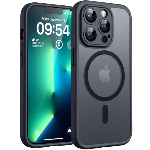 TOCOL für iPhone 13 Pro Hülle für Magsafe, Vollständiger Kameraschutz Stoßfest Kratzfest Transluzente Rückseite Magnetisch Handyhülle für iPhone 13 Pro Case, Schwarz