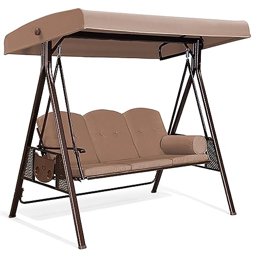 PURPLE LEAF Hollywoodschaukel 3 Sitzer Gartenschaukel mit Verstellbares Sonnendach Schaukel Sonnenbeständig, Beige