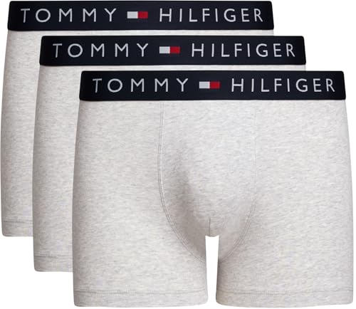 Tommy Hilfiger Herren 3er Pack Boxershorts Trunks Baumwolle mit Stretch, Grau (Grey Htr/Grey Htr/Grey Htr), L