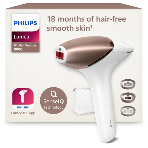 Philips Lumea IPL 9000 Series Haarentfernungsgerät mit SenseIQ Technologie – Alternative zur Laserhaarentfernung – 3 Aufsätze für Körper, Gesicht & Präzisionsbereiche, kabellos (BRI955/00)
