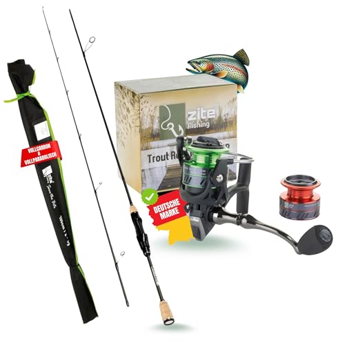 Zite Fishing UL Forellen-Rute 190cm 2-5g | Trout-Spoon Angel-Rute | Spinnrute Ultra Light mit Korkgriff für Forellen & Barsch Angeln (Rute mit Rolle)