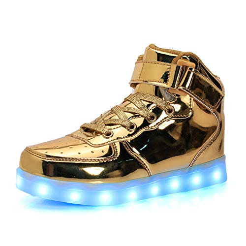Kauson 7 Farben LED High-Top Schuhe USB Aufladen Leuchtschuhe Licht Blinkschuhe Leuchtende Sport Sneaker Light up Wasserdicht Laufschuhe Gymnastik Turnschuhe Damen Herren Unisex Kinder Shoes 25-46EU