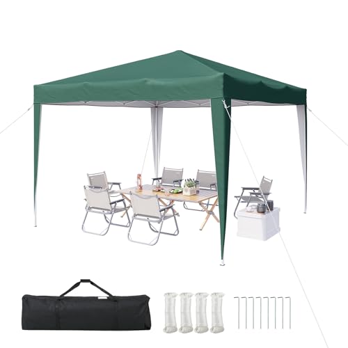 Aoxun Pop Up Pavillon 3x3 Wasserdicht, Metallrahmen-Schutzzelt, Höhe Verstellbar, 3mx3m Faltpavillon mit Tragetasche für Camping Party, Grün