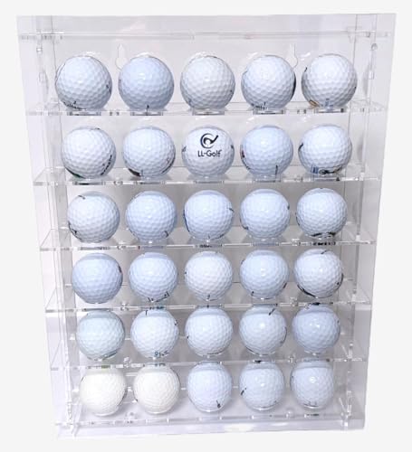 LL-Golf Acryl Regal Vitrine für 30 Golfbälle zum Aufstellen oder Aufhängen an der Wand/Golf Ball Setzkasten Schaukasten Display Case Showcase Präsentation Geschenk Golfgeschenk