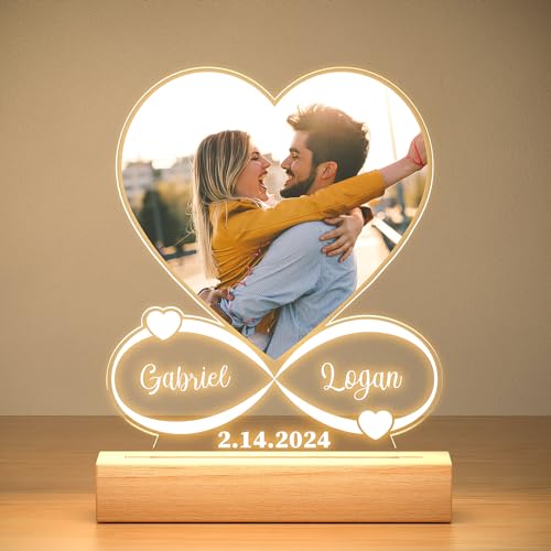 KoxSmar Personalisierte Geschenke für Frauen und Männer, Personalisierte Bilderrahmen mit Foto, Personalisierte Acryl Plakette mit Nachtlicht, Personalisierte Weihnachtsgeschenke für Frauen