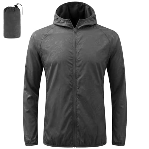 BSBUY Regenjacke Faltbar Wasserdichte, Sonnenschutzmantel für Herren, L