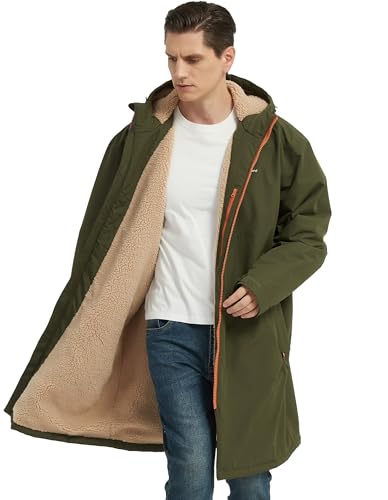NORDIC OUTLAND Wasserdichter Wintermantel, Sherpa gefütterter Kapuzenparka, winddichter Wechselmantel mit 2 Taschen (DE/NL/SE/PL, Alpha, L, Regular, Regular, Army Green)