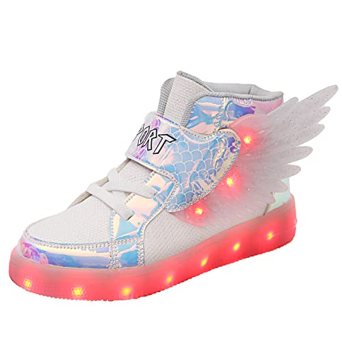 YUNICUS LED-Schuhe für Kinder Mädchen leuchtende Turnschuhe Kinder USB-Aufladung blinkende Turnschuhe für Geburtstag Weihnachten (Großes Kind, White 35 EU)